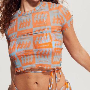 NWT Inamorata Bambi Baby Tee Tangerine Check Mesh *Discontinued Color*